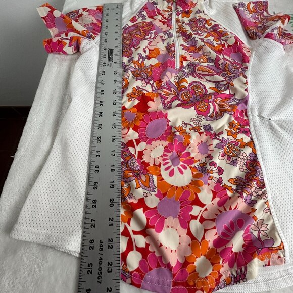 Kerrits Womens Floral 1/4 Mock Neck Cycling Jersey Large Short Sleeve White/Pink - Picture 6 of 7